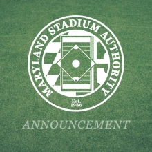 Maryland Stadium Authority Logo over turf field with word "Announcement"